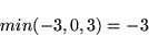 \begin{displaymath}
min(-3,0,3)=-3
\end{displaymath}